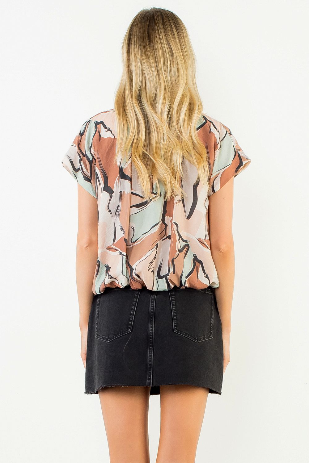 Jordan Brown Print Flutter Sleeve Top