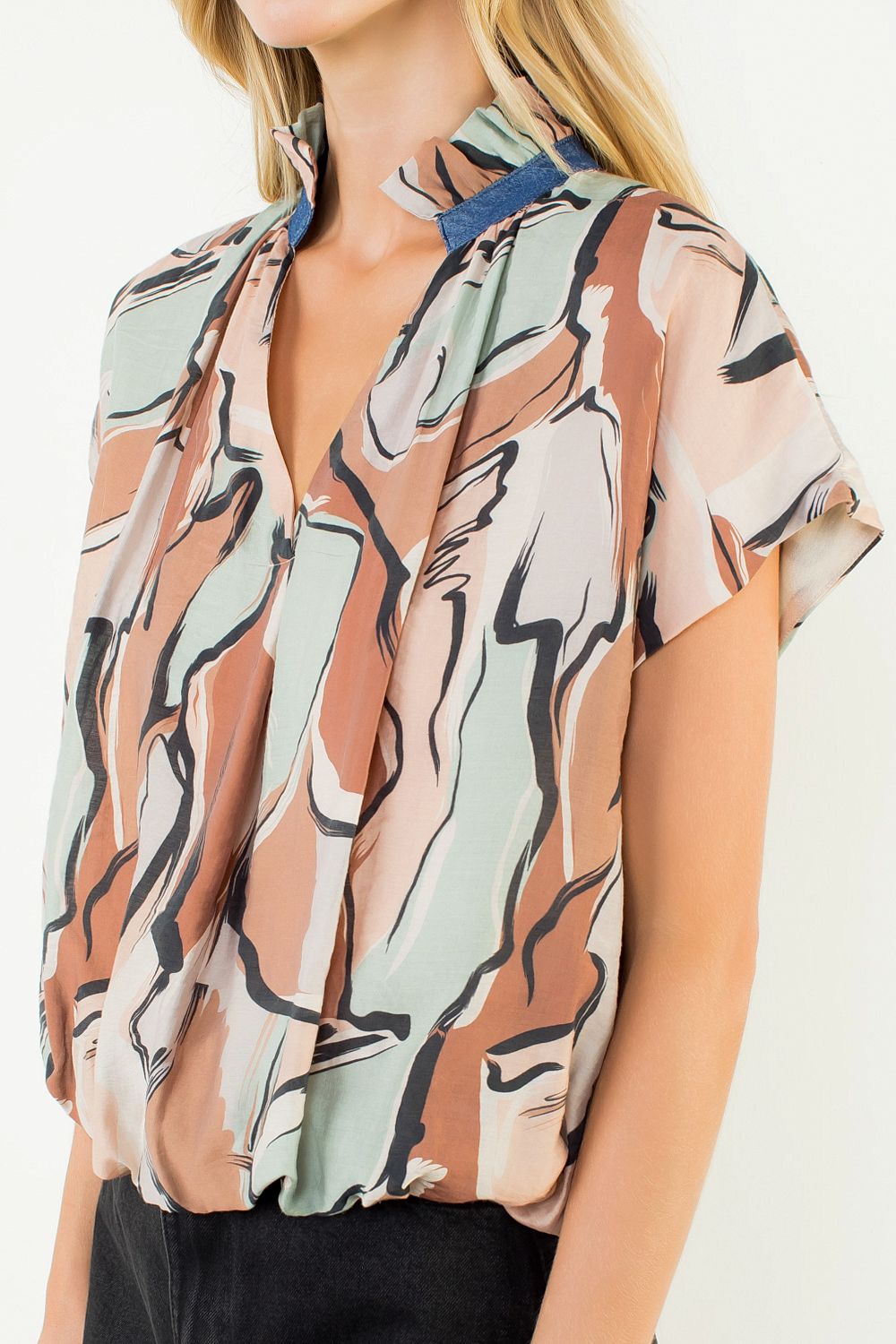 Jordan Brown Print Flutter Sleeve Top