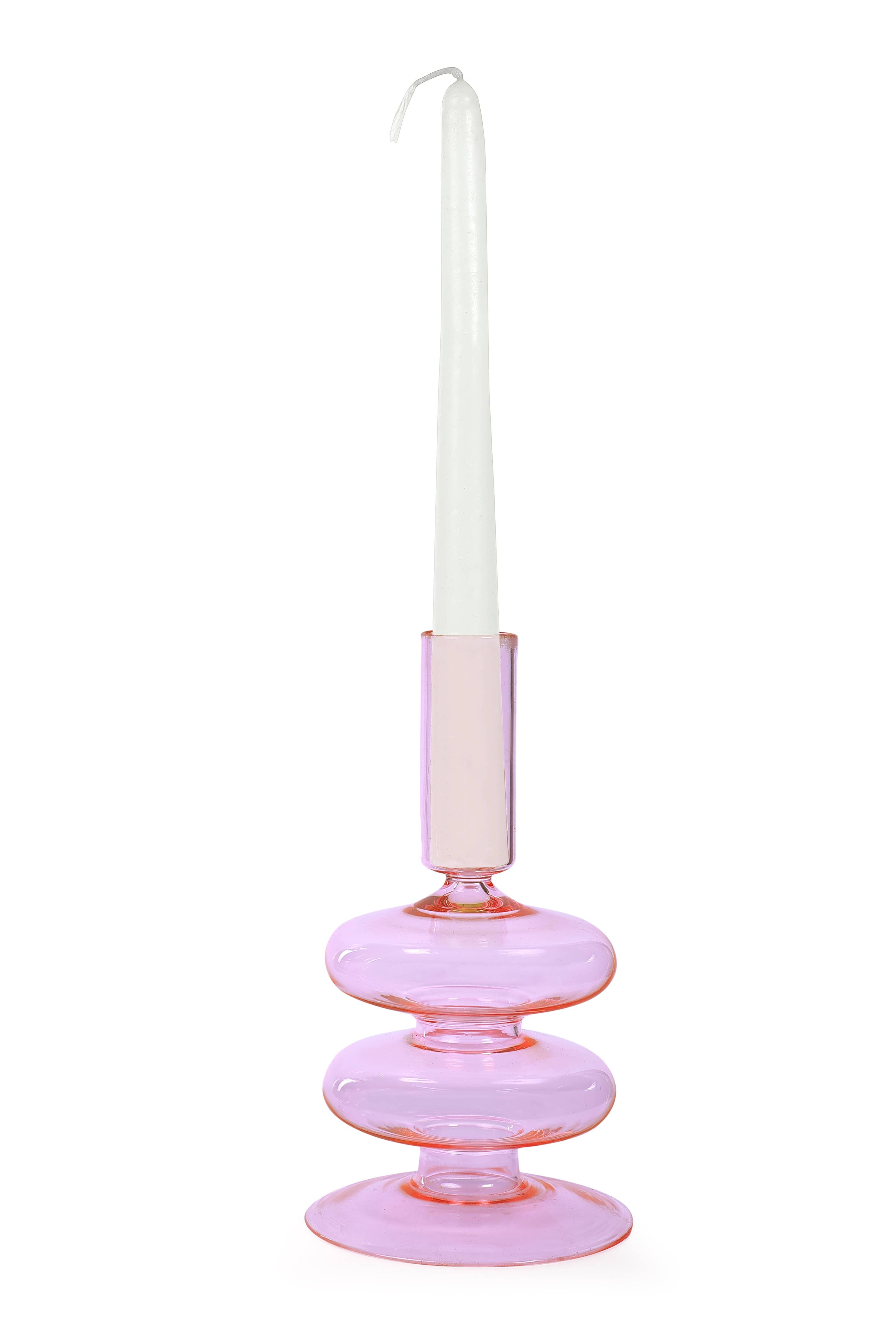 Pink Retro Wavy Glass Candle Holder