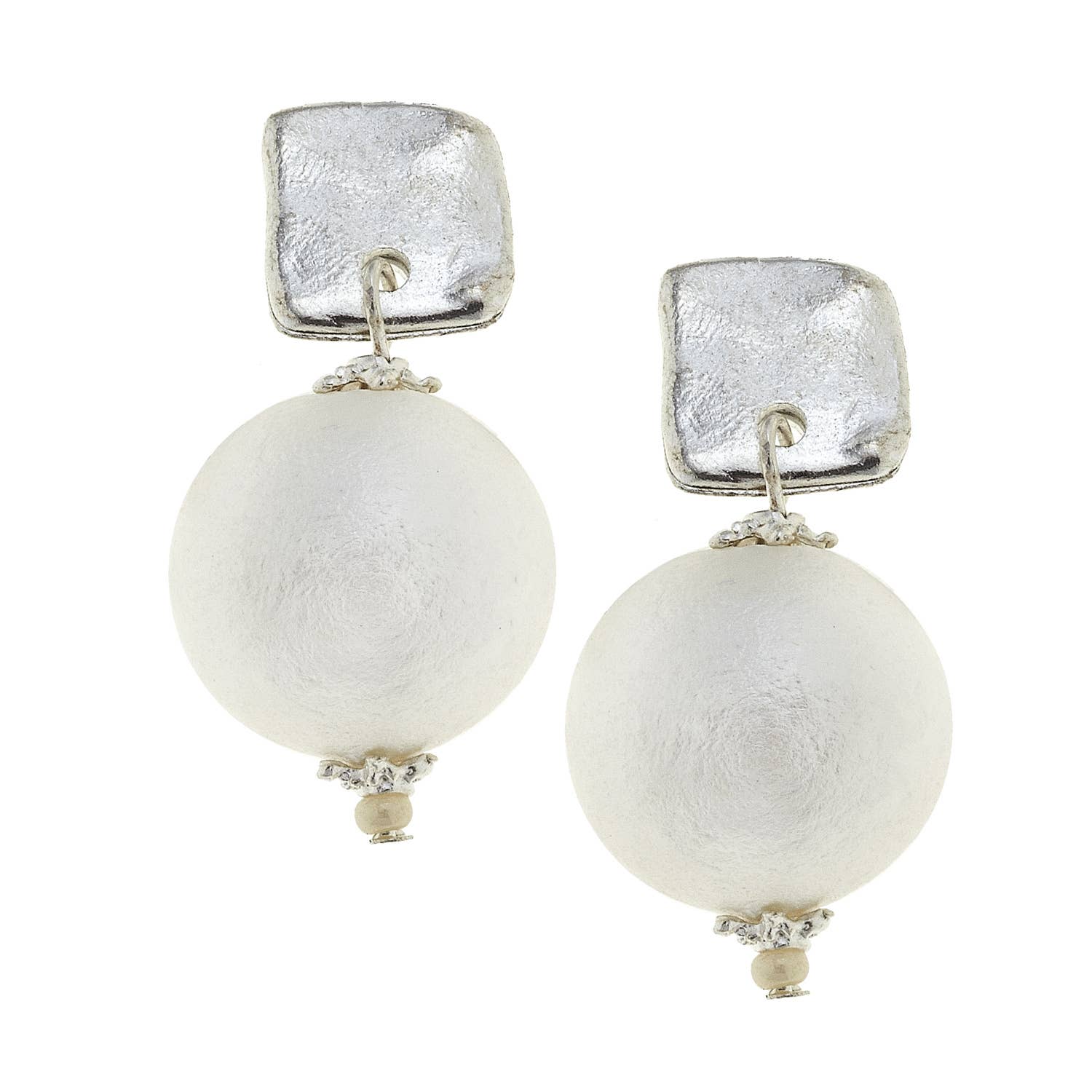 Silver Posts with Cotton Pearl Earrings