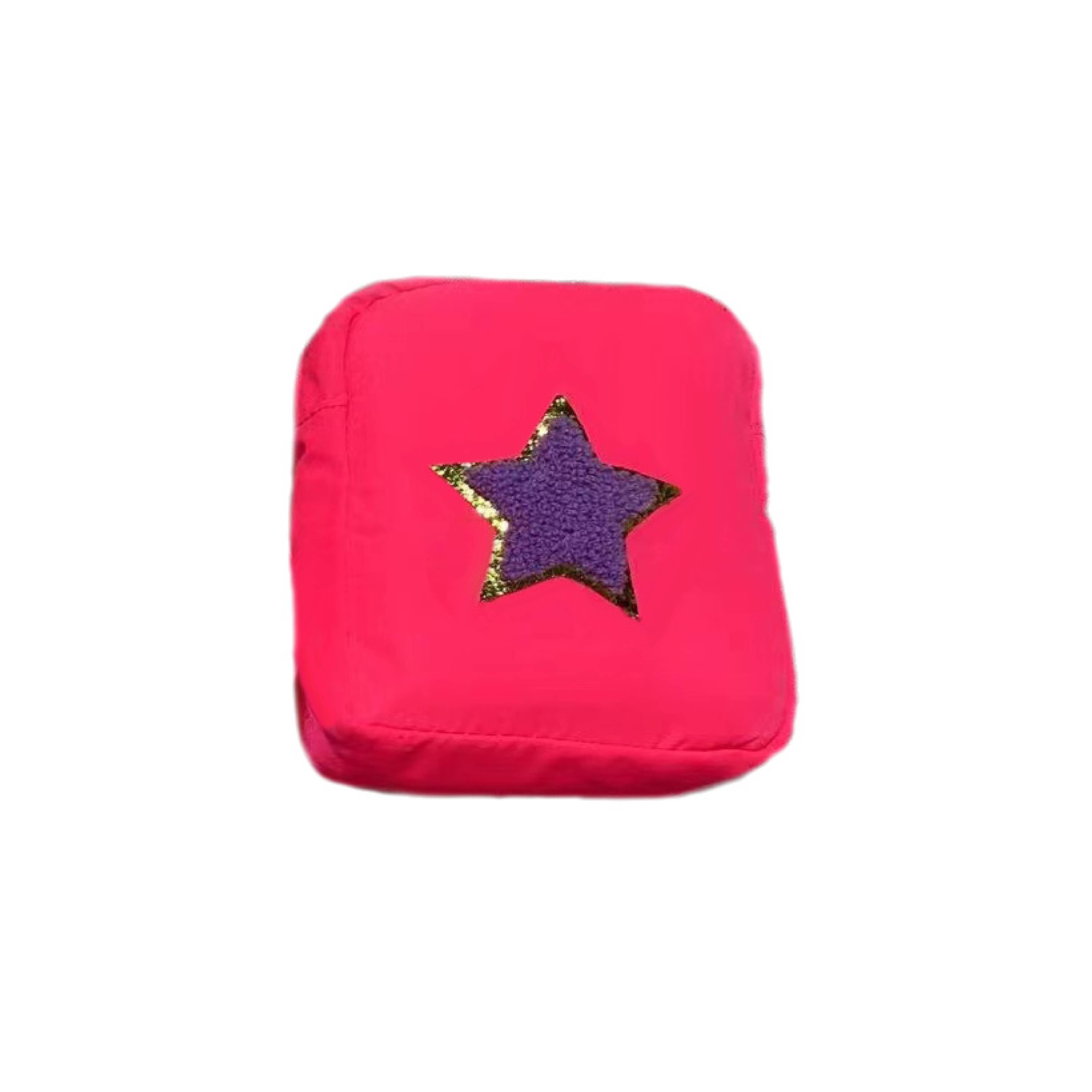 Pink Star Nylon Cosmetic Bag