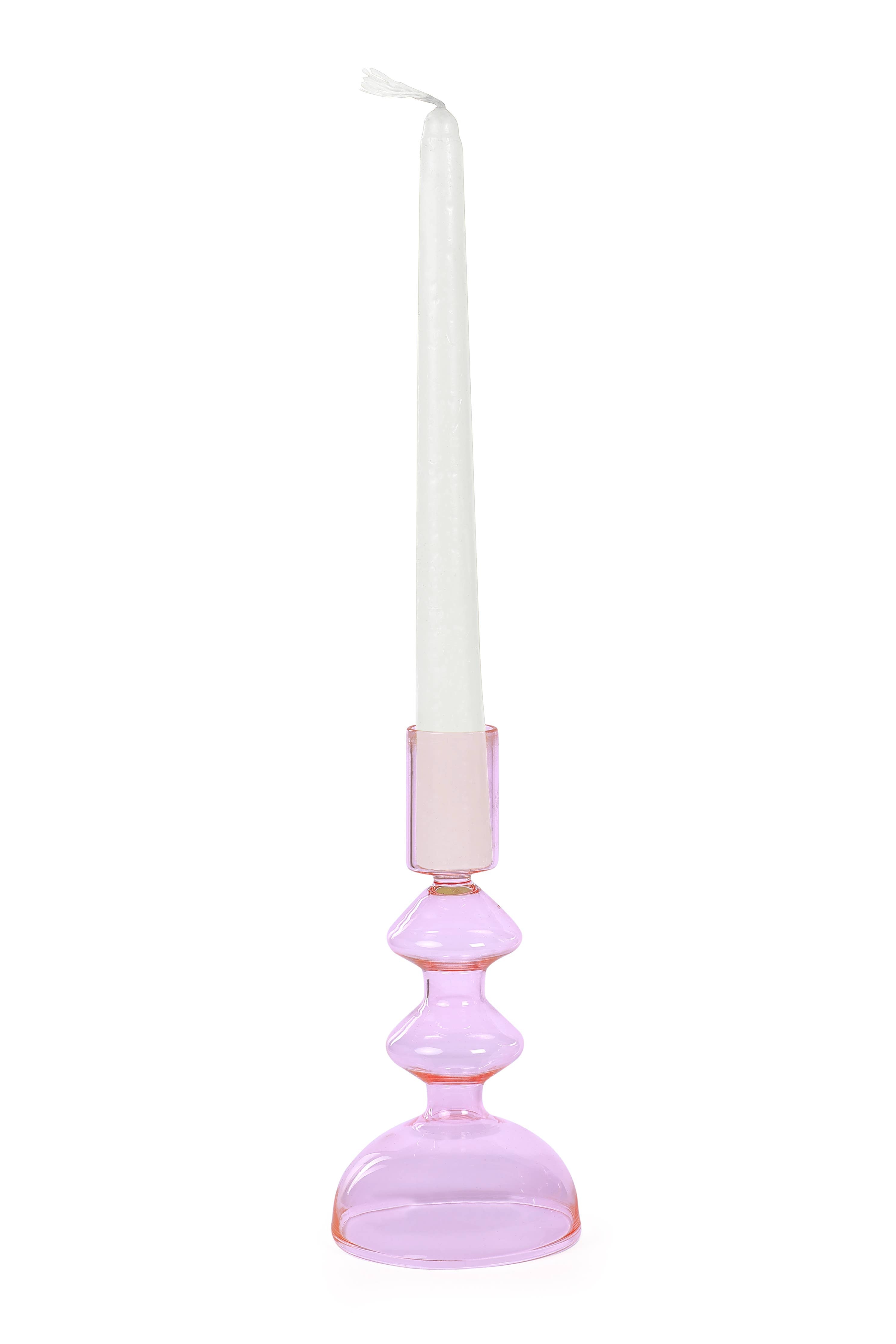 Pink Retro Glass Candle Stick Holder