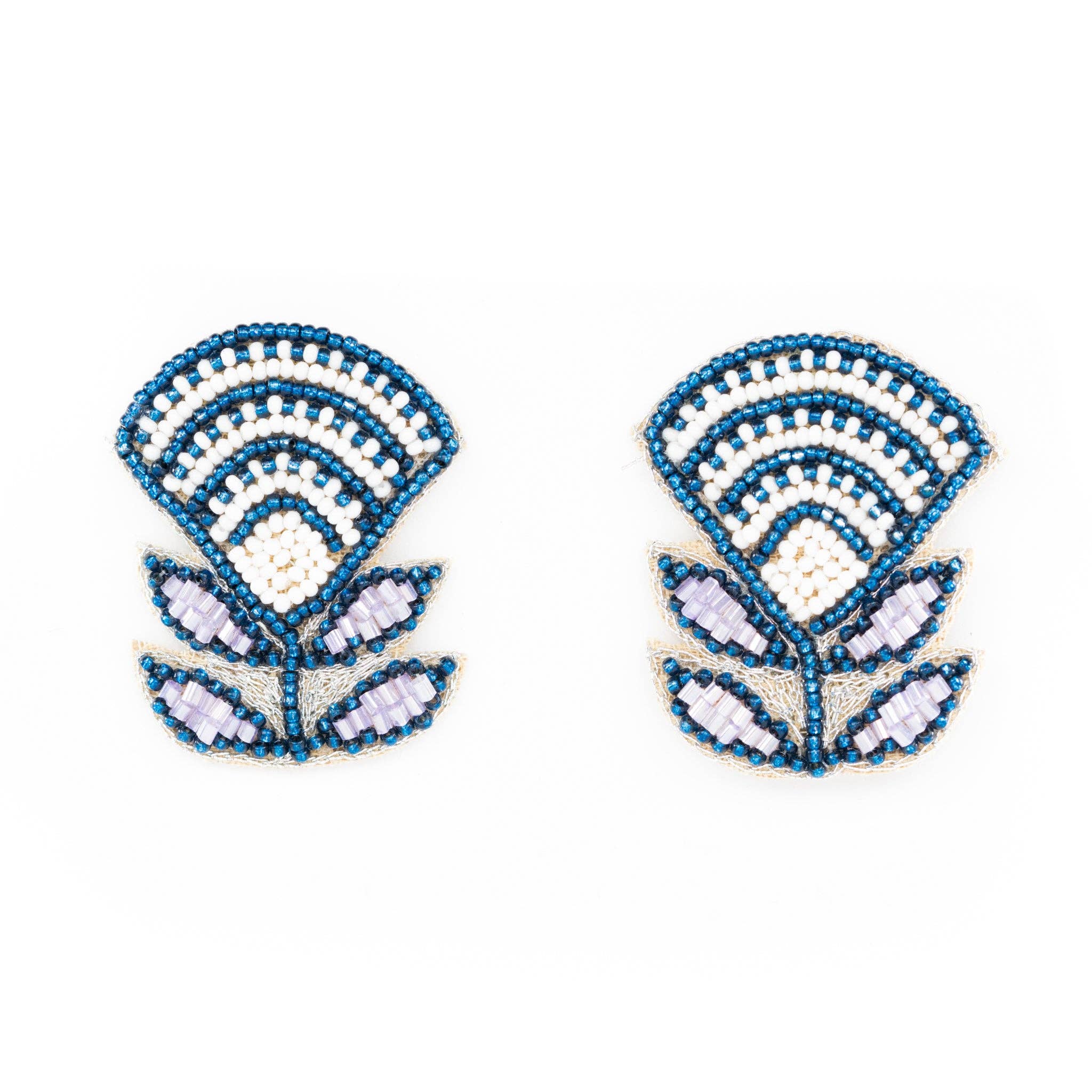 Block Print Flower Earrings in Blue