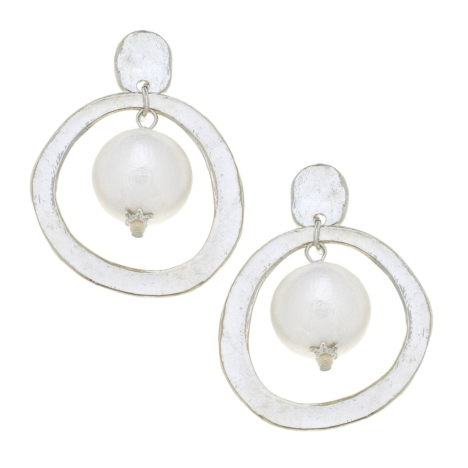 Silver Hoops w/ Cotton Pearl Earrings