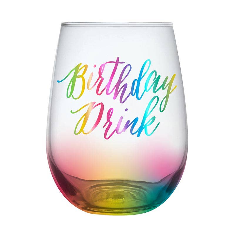Rainbow Birthday Drink Stemless Wine Glass