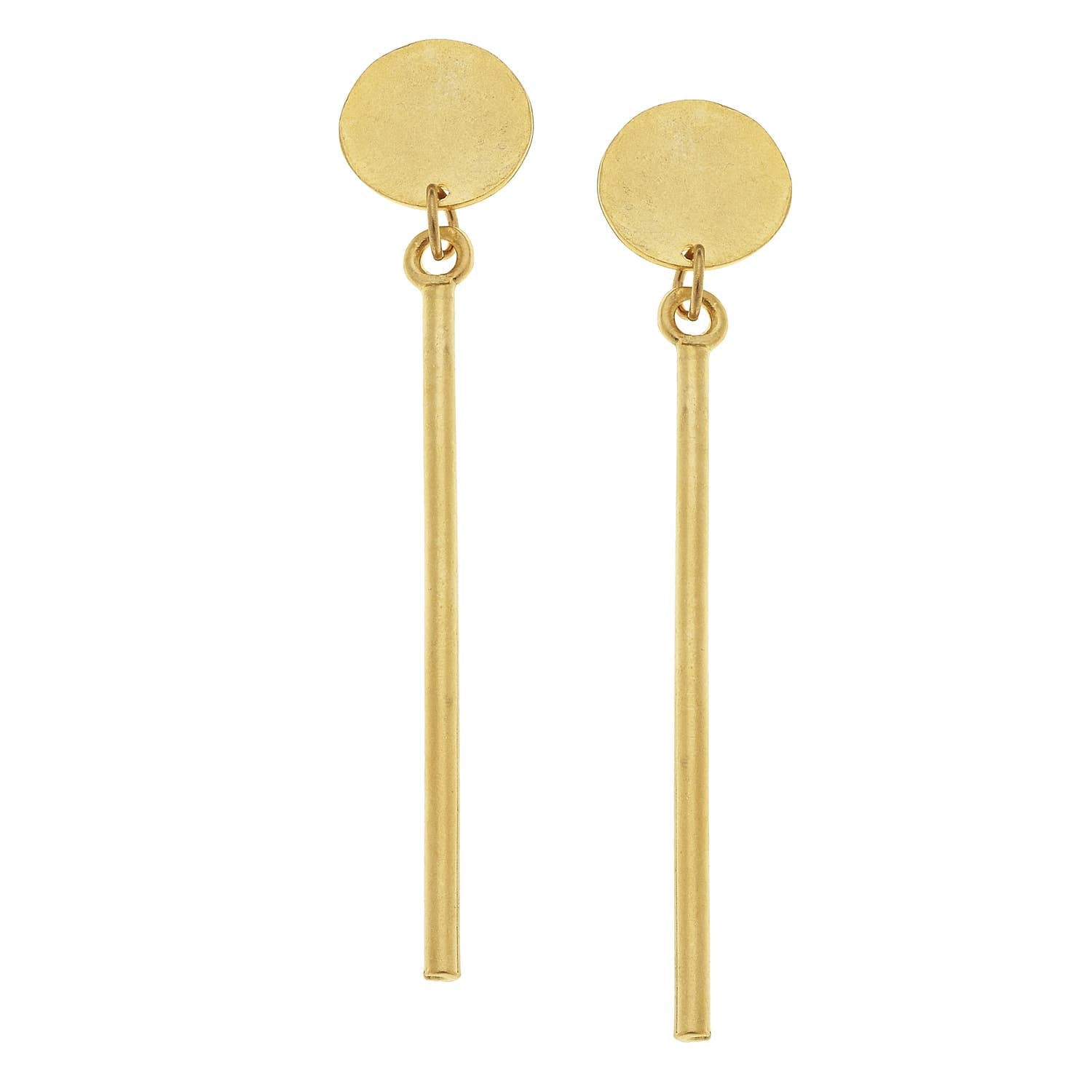 Gold Round w/ Thin Bar Earrings