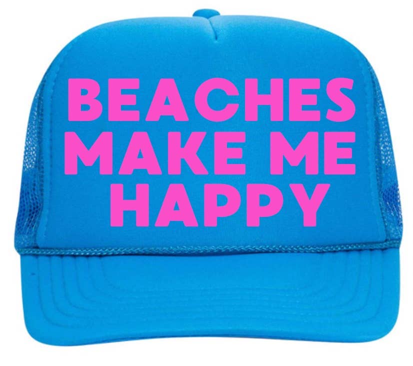Beaches Make Me Happy - Neon Blue Trucker