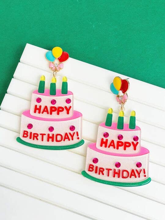 Happy Birthday Acrylic Cake Dangle Earrings