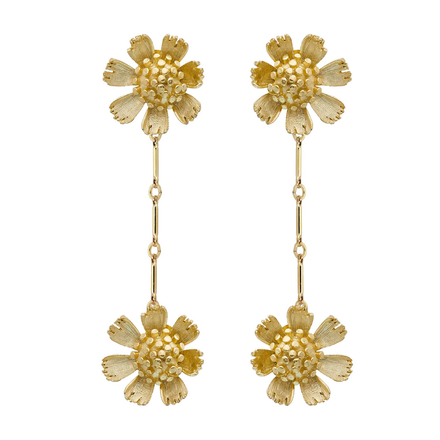 Gold Double Wild Flower Earrings