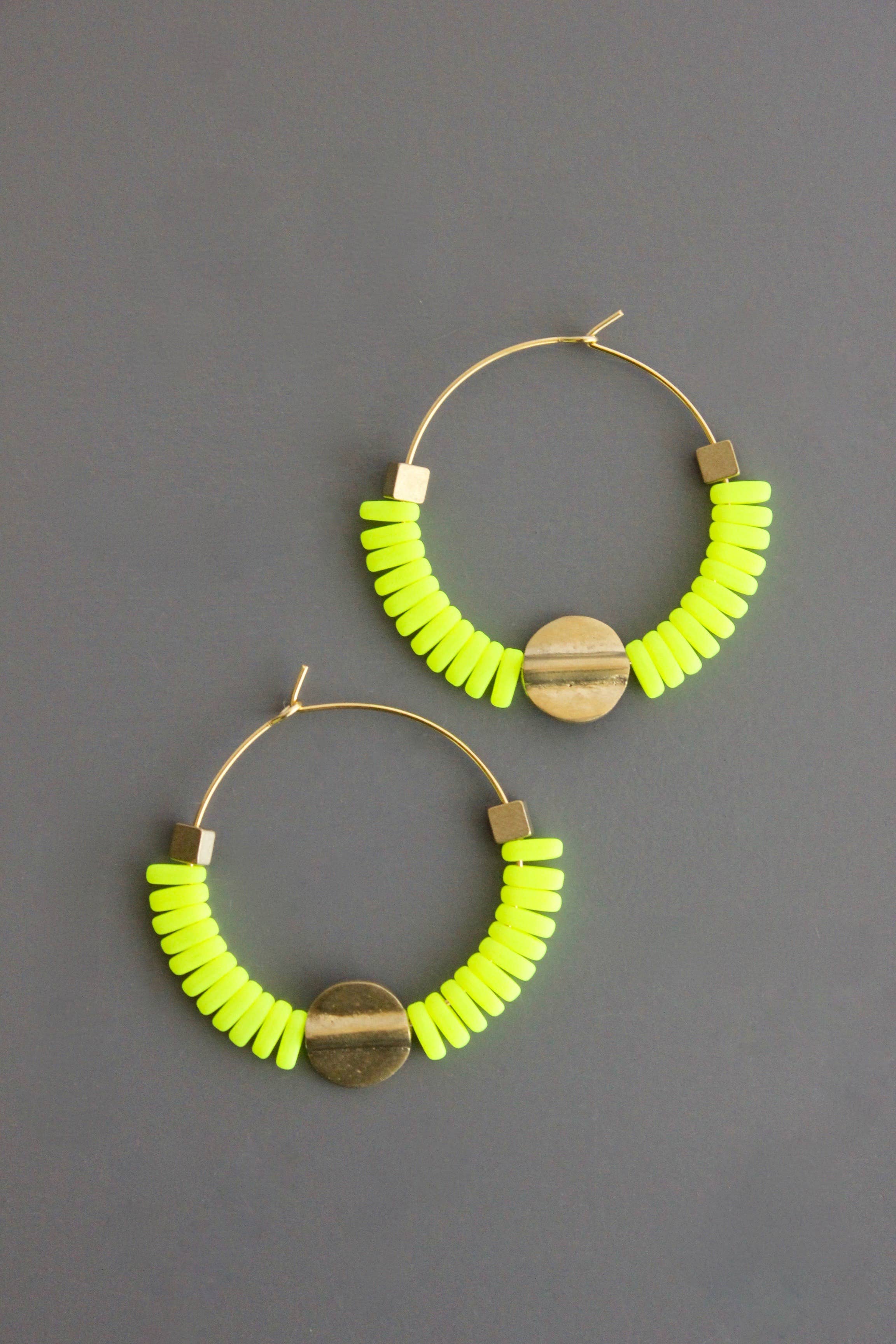 Neon Yellow Glass Hoop Earrings