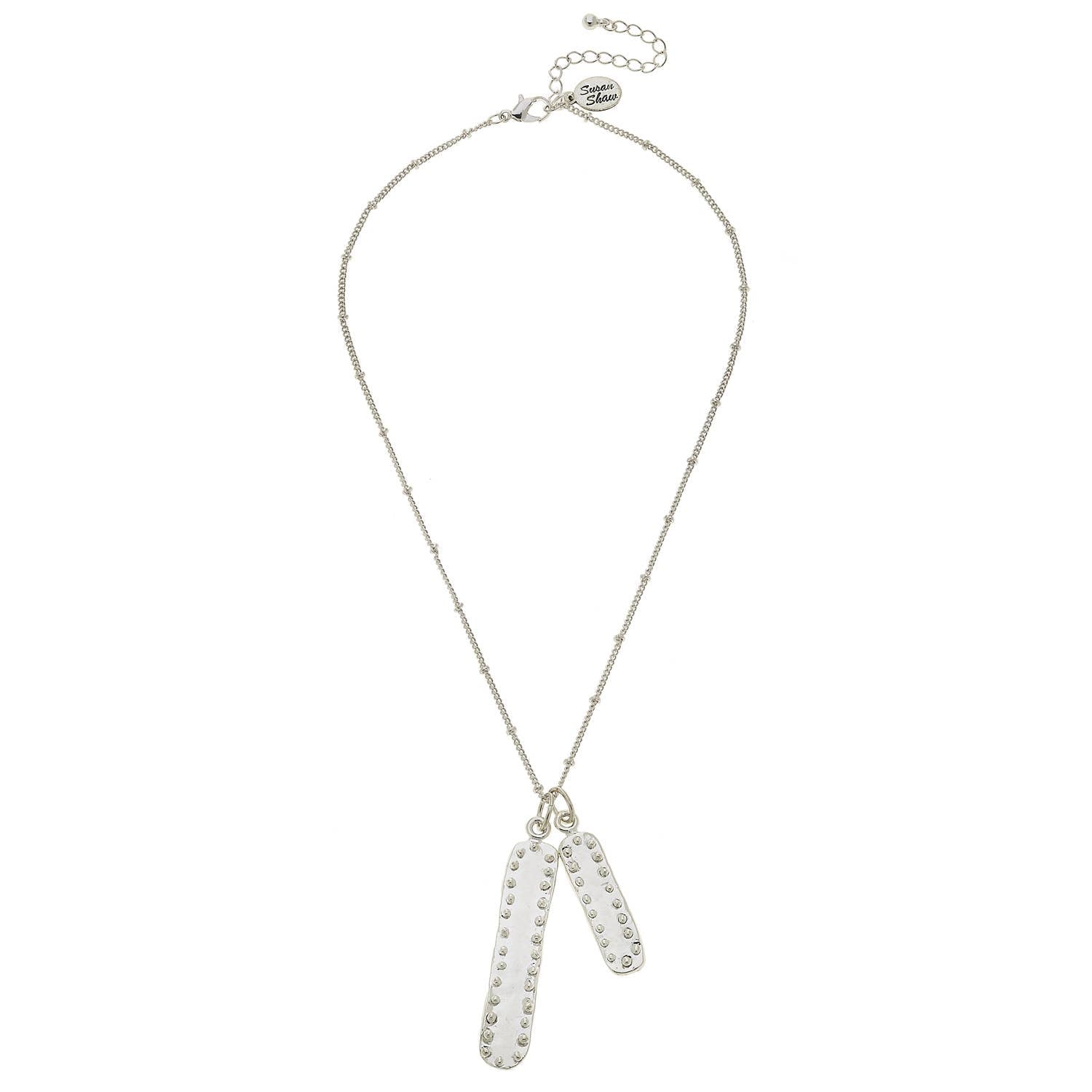 Silver Double Bar with Dots Chain Necklace