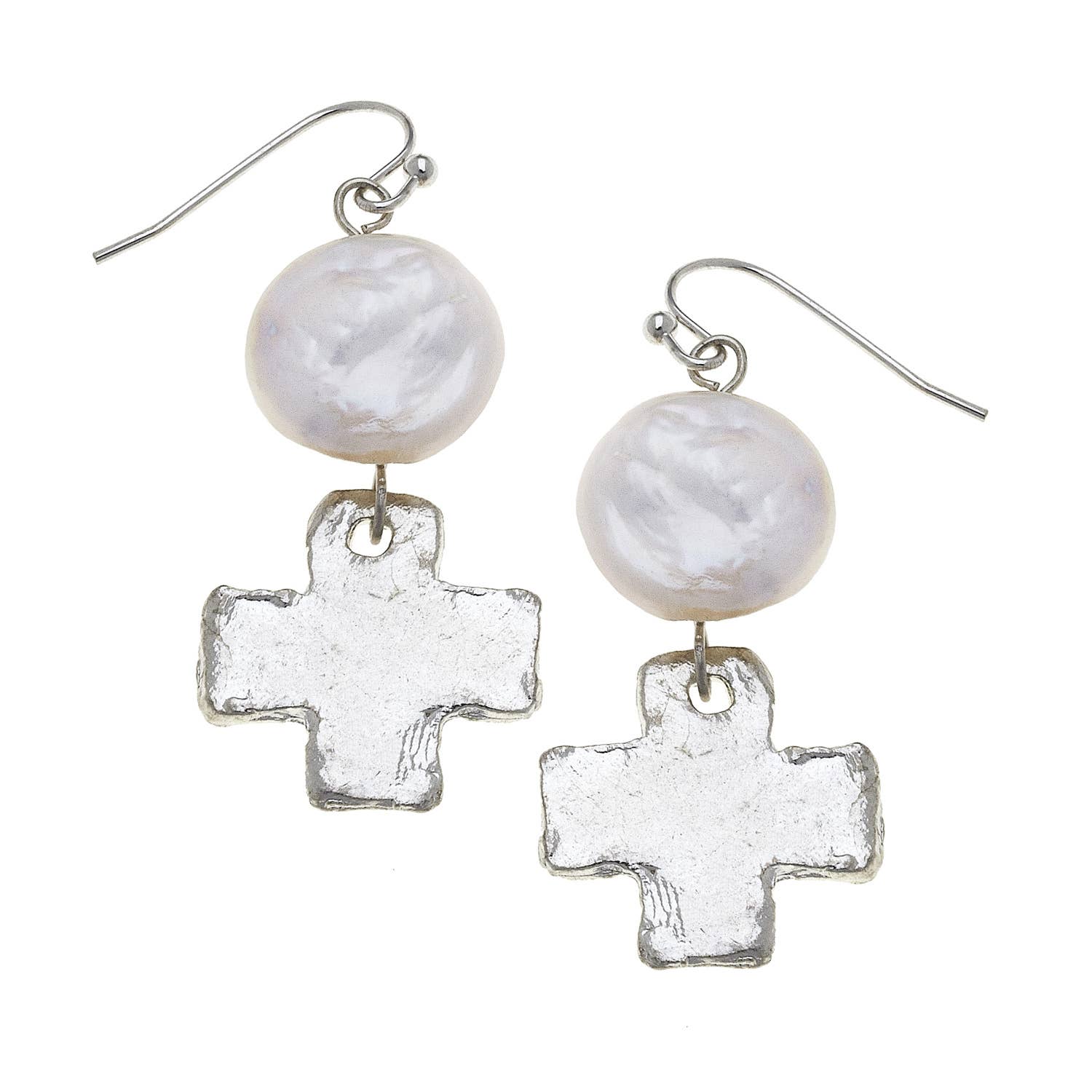 Silver Cross with Freshwater Pearl Earring