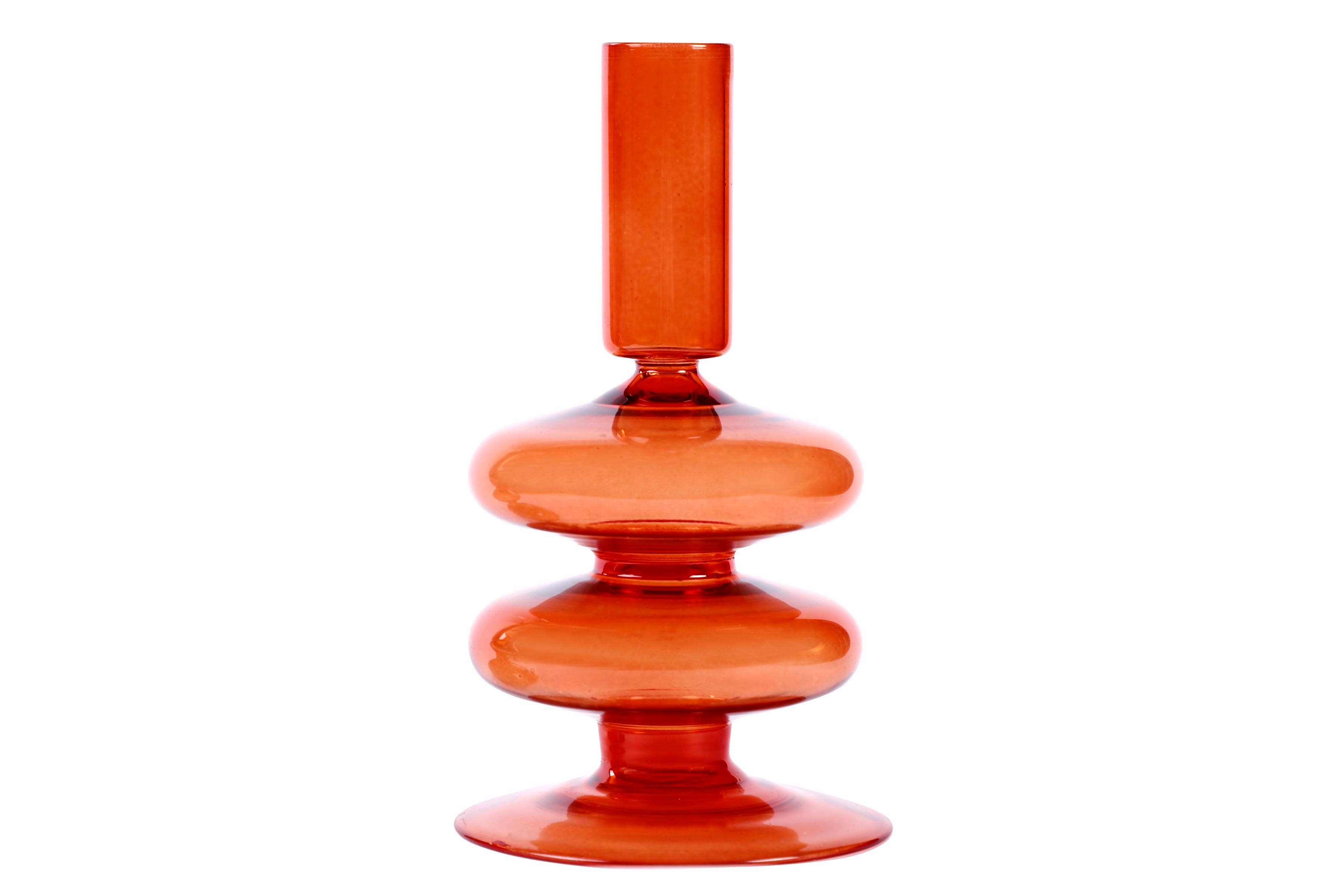 Rust Orange Retro Wavy Glass Candle Holder
