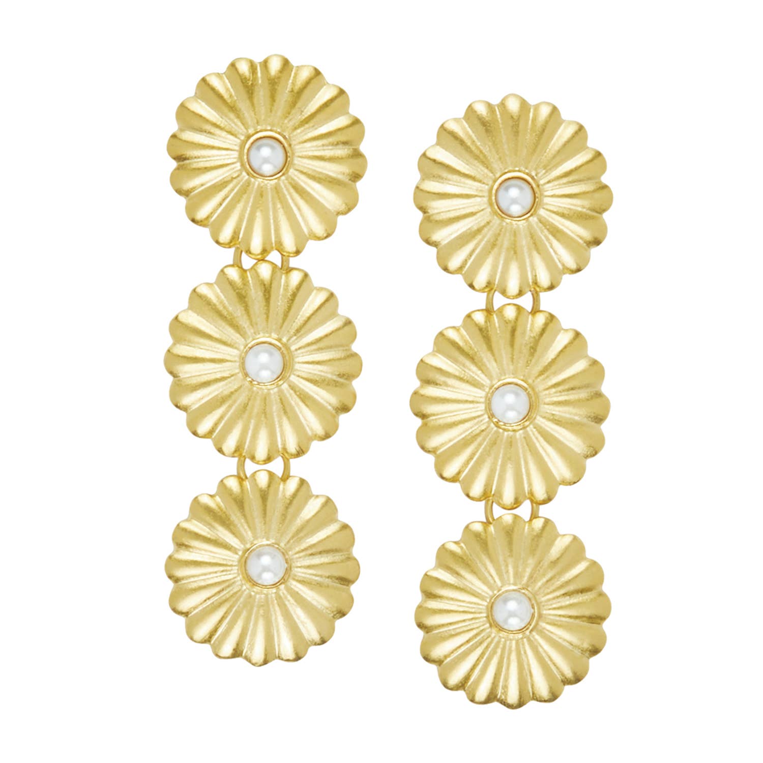 Gold Triple Concho with Freshwater Pearl Earrings