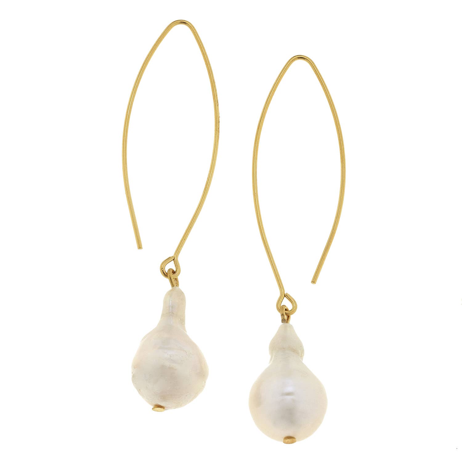 Gold Threader and Genuine Freshwater Baroque Pearl Earrings