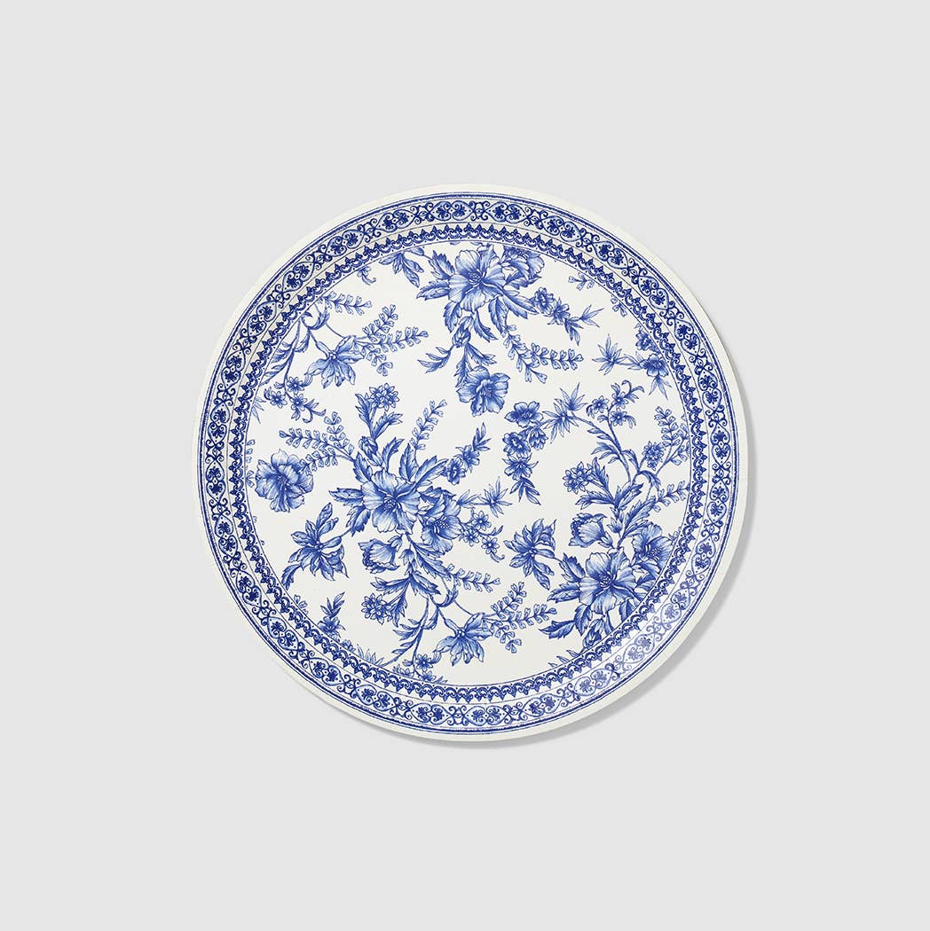 Large Blue French Floral Paper Plates (10 per Pack)