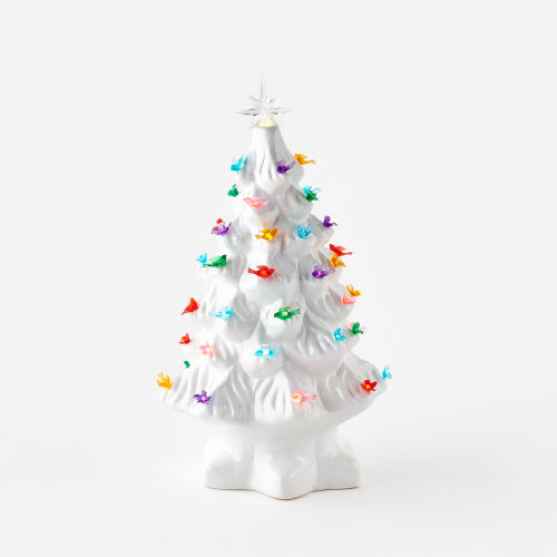 Vintage Lightup Ceramic White Tree w/Birds